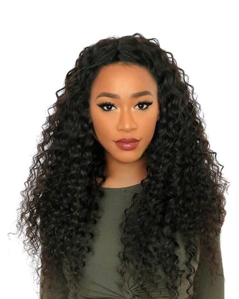 Black Curly Without Bangs Remy Human Hair 360 Lace Women Wigs