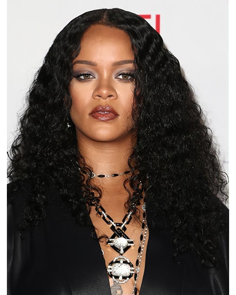 Black Curly Without Bangs Synthetic Long Women Rihanna Wigs