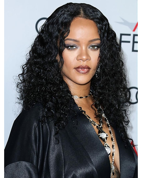 Black Curly Without Bangs Synthetic Long Women Rihanna Wigs