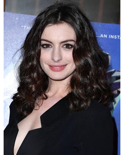 Curly Brown Lace Front Long Without Bangs Synthetic Women Anne Hathaway Wigs