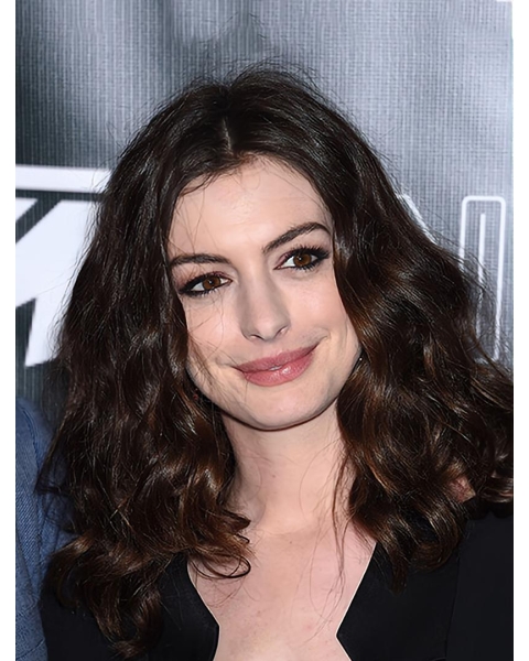 Curly Brown Lace Front Long Without Bangs Synthetic Women Anne Hathaway Wigs