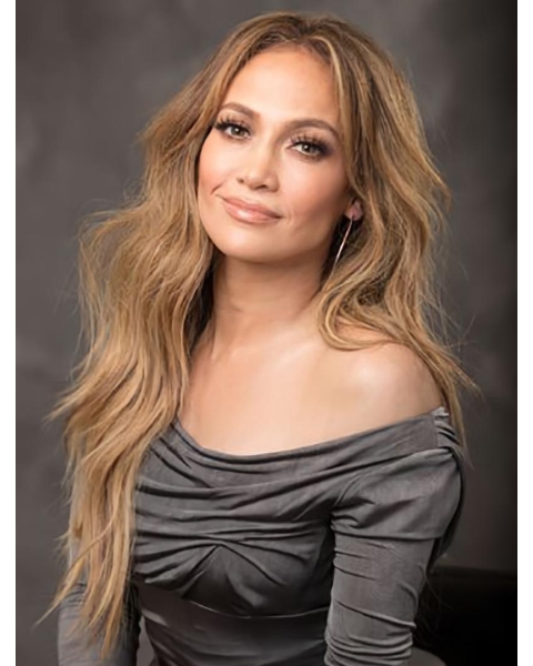 Blonde Curly Without Bangs Lace Front Long  Synthetic Women Jennifer Lopez Wigs