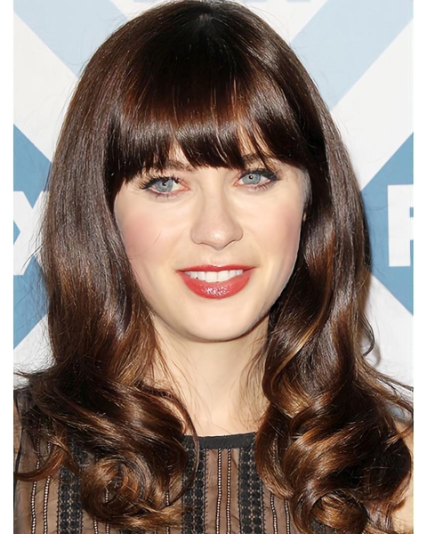  Lace Front Long Synthetic Curly Women Zooey Deschanel Wigs