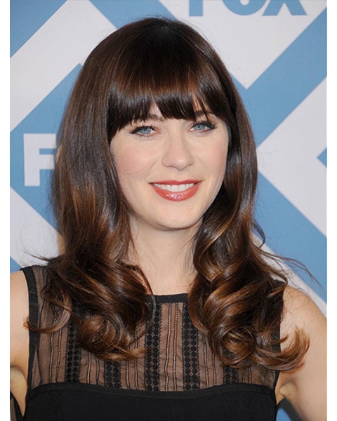  Lace Front Long Synthetic Curly Women Zooey Deschanel Wigs