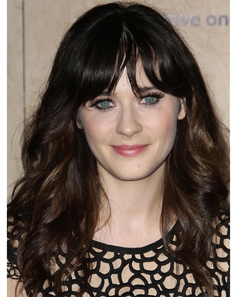  Lace Front Long Synthetic Curly Women Zooey Deschanel Wigs