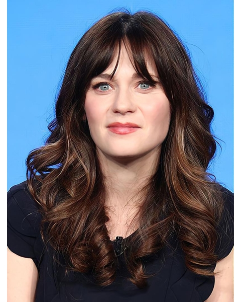  Capless Long Synthetic Curly Women Zooey Deschanel Wigs