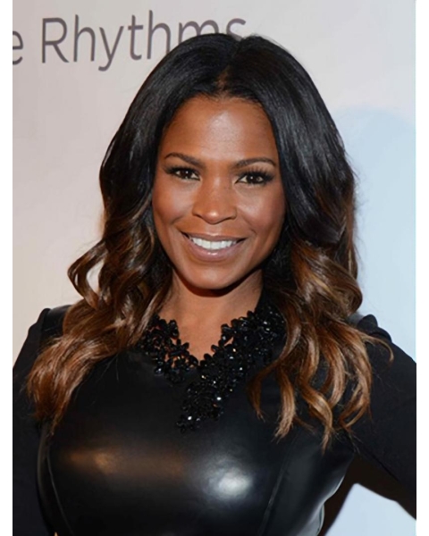 Without Bangs Curly Long Black to Brown Lace Front Nia Long Wigs