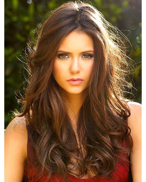 Without Bangs Curly Long Brown Lace Front Nina Dobrev Wigs