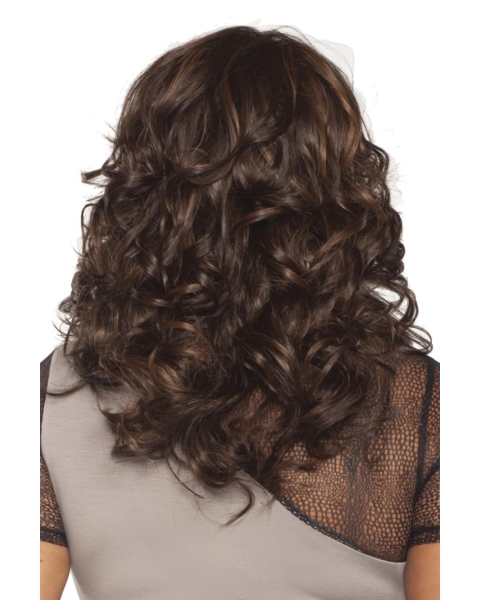 Trendy Brown Curly Capless Long Human Hair  Women Wigs & Half Wigs