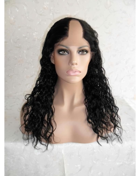 Wholesome Black Curly Lace Front Long U Part Human Hair Women Wigs