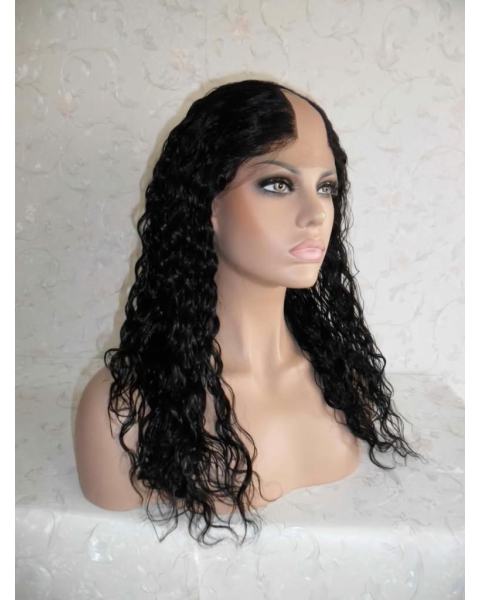 Wholesome Black Curly Lace Front Long U Part Human Hair Women Wigs