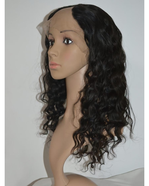 Top Black Curly Lace Front Long Human Hair U Part Women Wigs