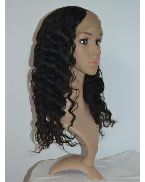 Top Black Curly Lace Front Long Human Hair U Part Women Wigs