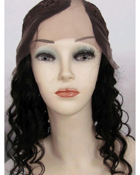 Perfect Black Curly Lace Front Long Human Hair U Part Women Wigs