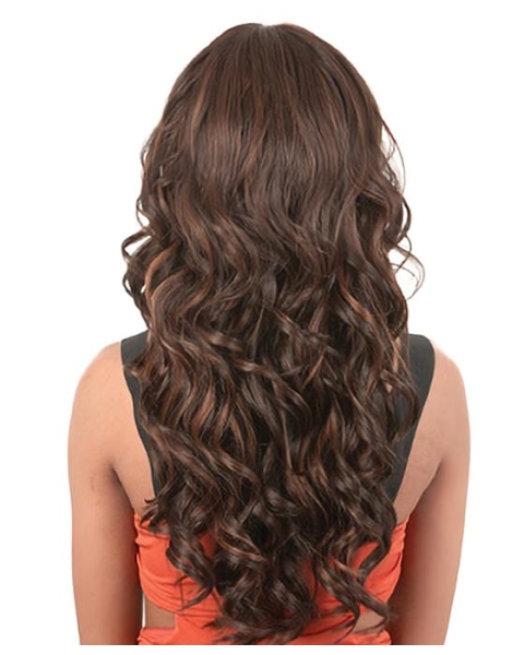 Ideal Brown Curly Capless Long Synthetic African American Women Wigs