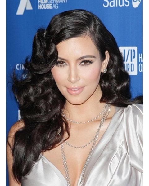 Easy Black Curly Lace Front Long Kim Kardashian Synthetic Women Wigs