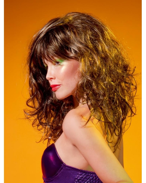 Nice Brown Curly  Long Monofilament Synthetic Women Wigs