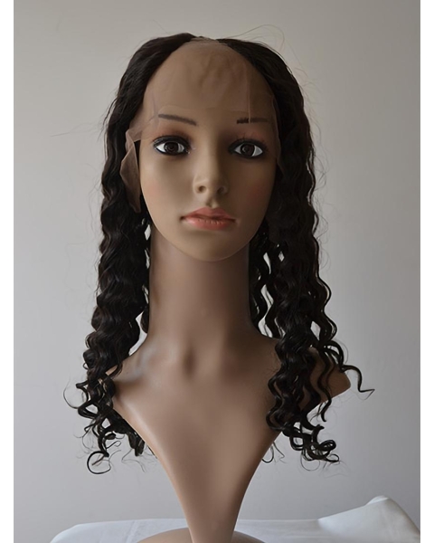 Sleek Black Curly Lace Front Long U Part Human Hair Women Wigs