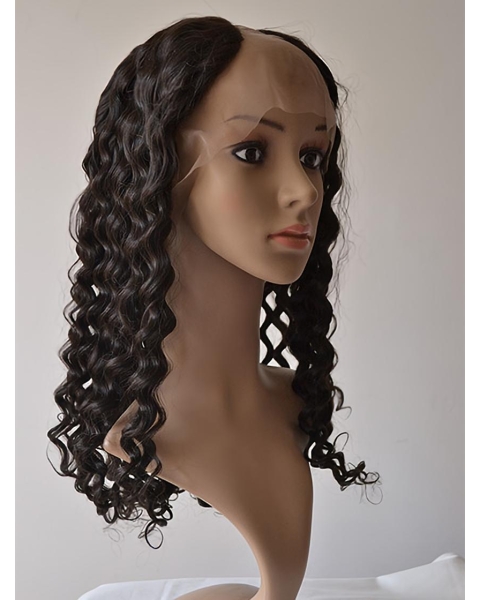 Sleek Black Curly Lace Front Long U Part Human Hair Women Wigs