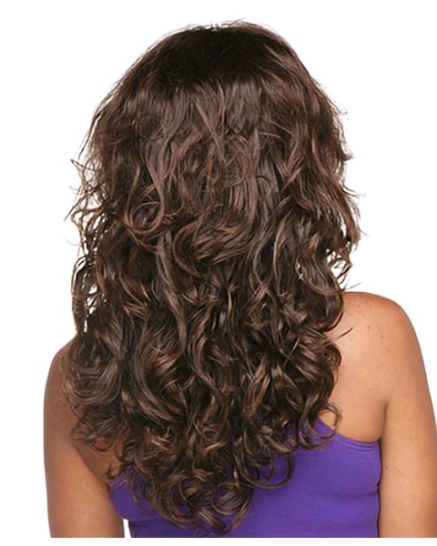 Sleek Brown Curly Long Synthetic African American omen Wigs