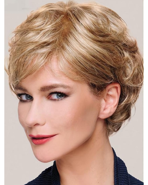 Blonde Short Curly 8" Layered Womens Synthetic Lace Front Monofilament Wigs