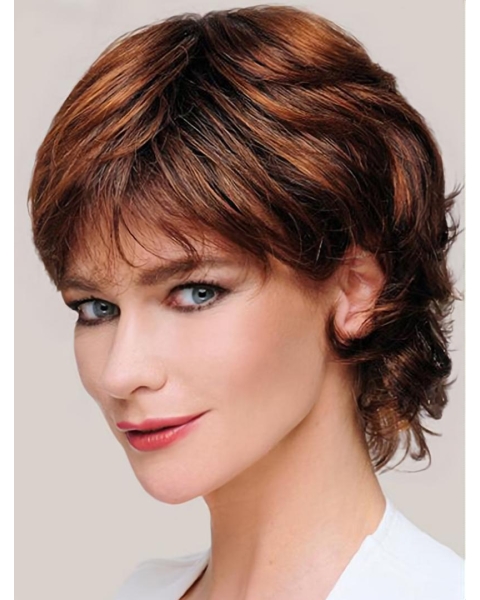 8" Curly Lace Front Monofilament Short Synthetic Layered Wigs For Older Ladies