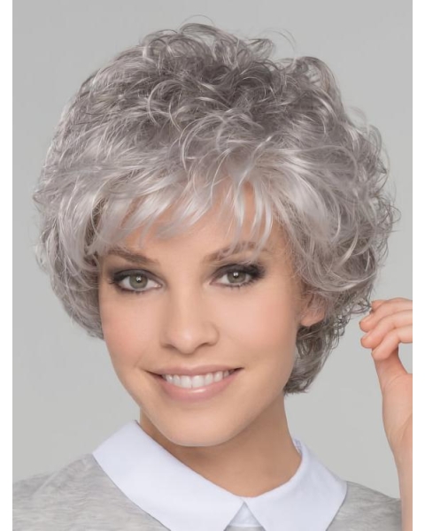 Salt and Pepper Short Natural Wave Lace Front Synthetic Wigs for Older Women