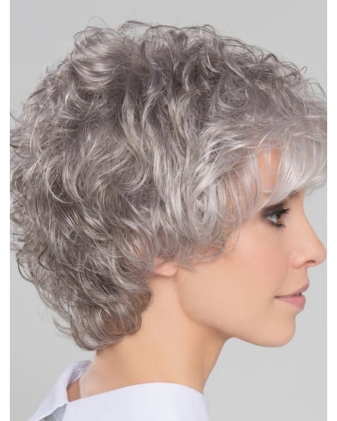 Salt and Pepper Short Natural Wave Lace Front Synthetic Wigs for Older Women