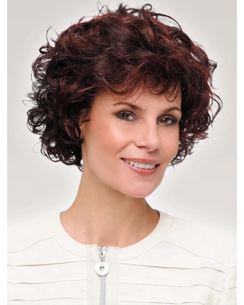 Auburn Curly Short Amazing Synthetic Monofilament Wigs 