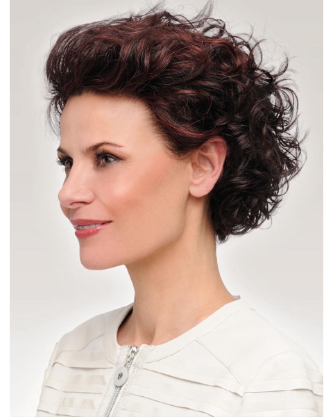 Auburn Curly Short Amazing Synthetic Monofilament Wigs 