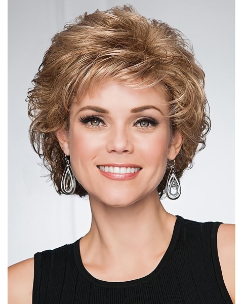 Best Short Blonde Classic Curly Cheap Synthetic Wigs