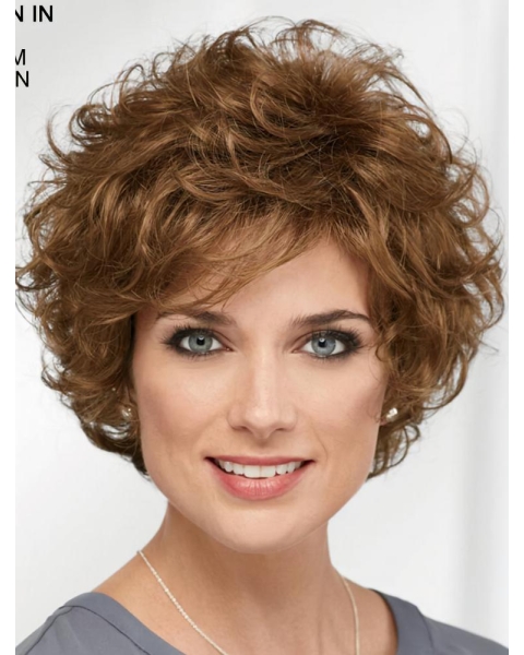 Curly Brown Short 8" Designed Classic Synthetic Wigs For Older Women