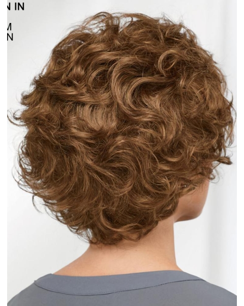 Curly Brown Short 8" Designed Classic Synthetic Wigs For Older Women