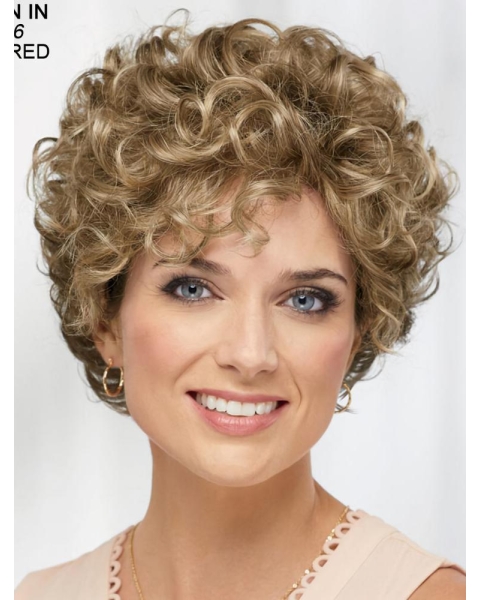 Fascinating Fluffy Short Curly Blonde Synthetic Hair monofilamen Wigs 10 Inches