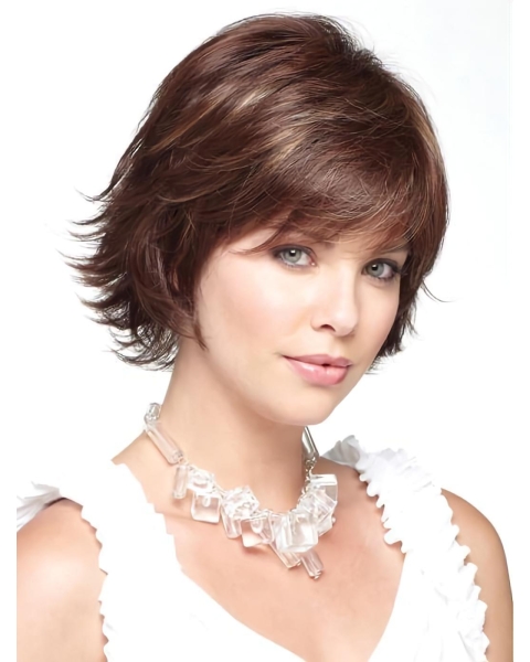 New Arrival Short Layered Straight Capless Synthetic curly Wig With Bangs 