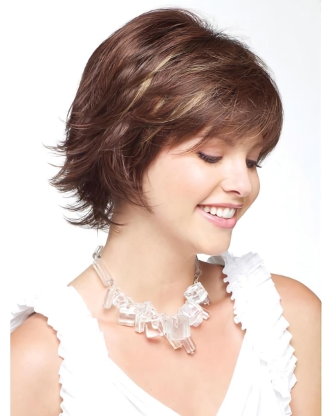 New Arrival Short Layered Straight Capless Synthetic curly Wig With Bangs 