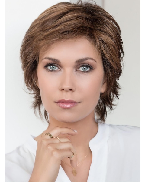 Brown Curly Layered % Hand Tied Lace Front Synthetic Wigs