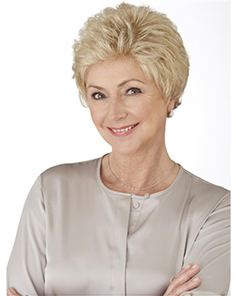 Trendy Short Curly 4" Blonde Synthetic Lace Front Wigs For Older Women