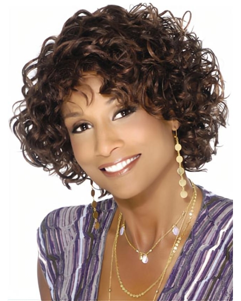 Short Natural Looking Brown Curly African American Wigs For Black Women