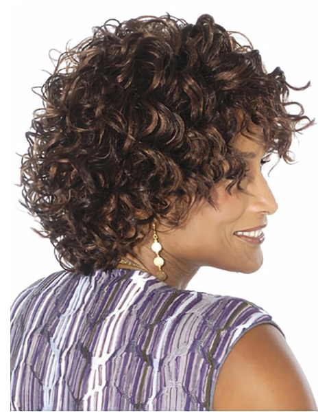 Short Natural Looking Brown Curly African American Wigs For Black Women