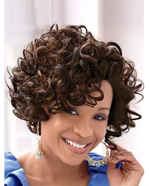 Women Short Curly Hairstyles Natural Looking Synthetic Hair Wigs Rose 