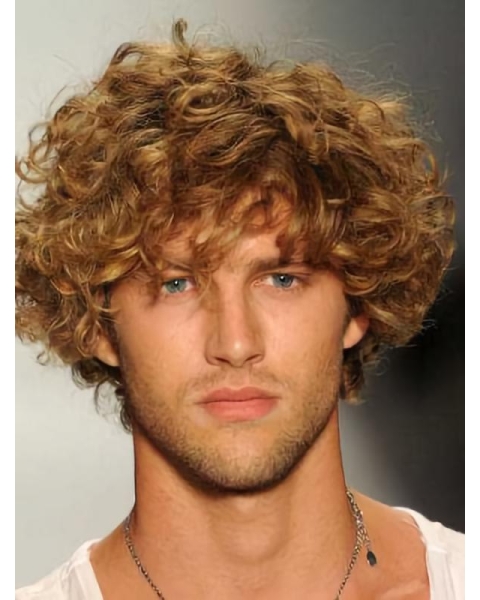 Natural Looking Easy Blonde Curly Short Human Hair Wigs For Man