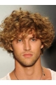 Natural Looking Easy Blonde Curly Short Human Hair Wigs For Man