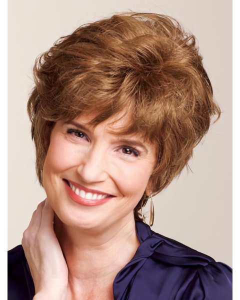 Tempting Auburn Curly Short Classic Human Hair Wigs For Older Women