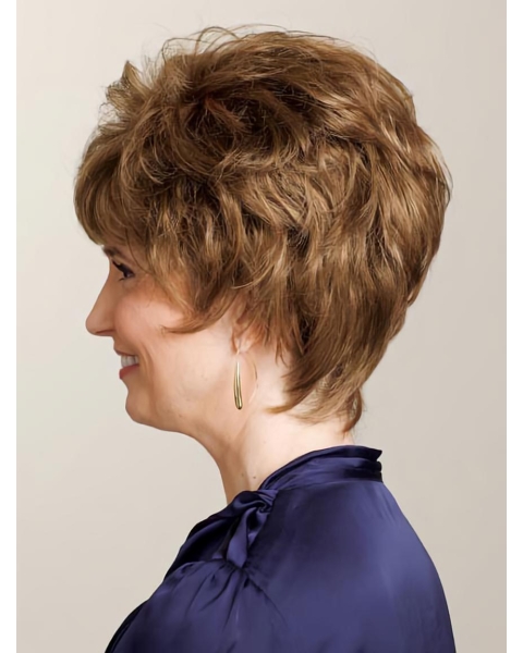 Tempting Auburn Curly Short Classic Human Hair Wigs For Older Women