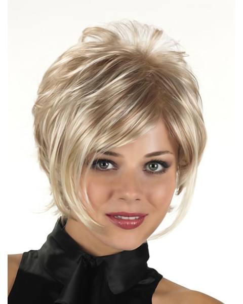 Blonde Short Layered Straight Synthetic with Bangs Capless Wigs With Bangs