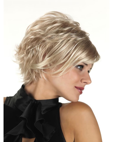 Blonde Short Layered Straight Synthetic with Bangs Capless Wigs With Bangs