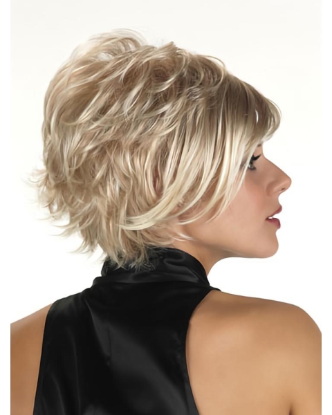 Blonde Short Layered Straight Synthetic with Bangs Capless Wigs With Bangs