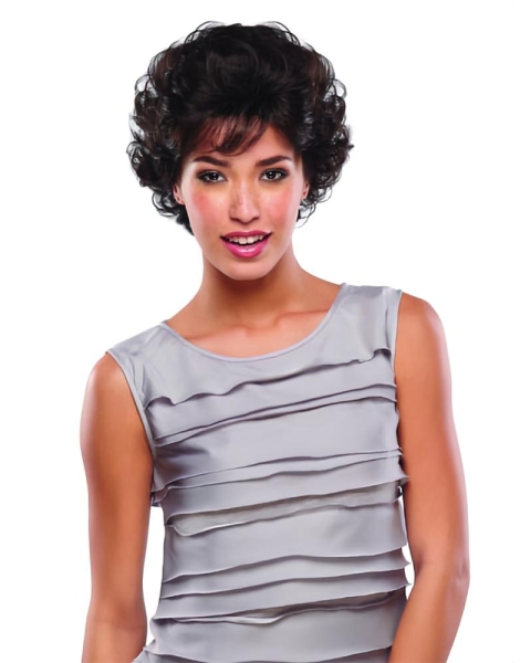 Women's Short Layered Hairstyles Side Part Human Hair Wigs With Bangs Capless