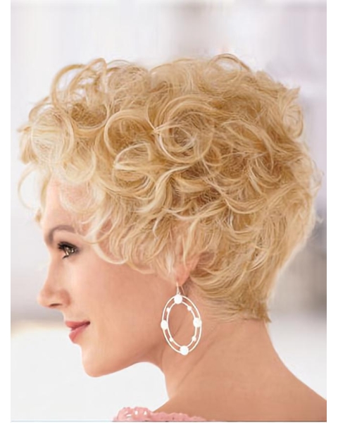 Blonde Short Curly Online Heat Friendly Synthetic Wigs For Older Women